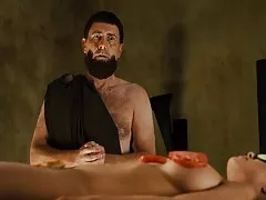 زن خانه دار و همسایه جوان و مجلل جوان در حال چوب زدن خاکستر چسبناک در روغن زیتون بر سکس پسر به پسر روی یک مدفوع وارونه است